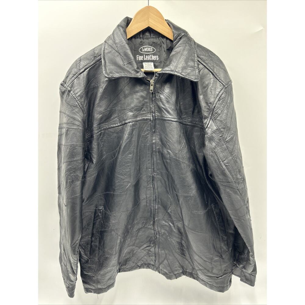 LeWorld Fine Leather Jacket Men's Size XL Black Distressed 100% Leather Jacket